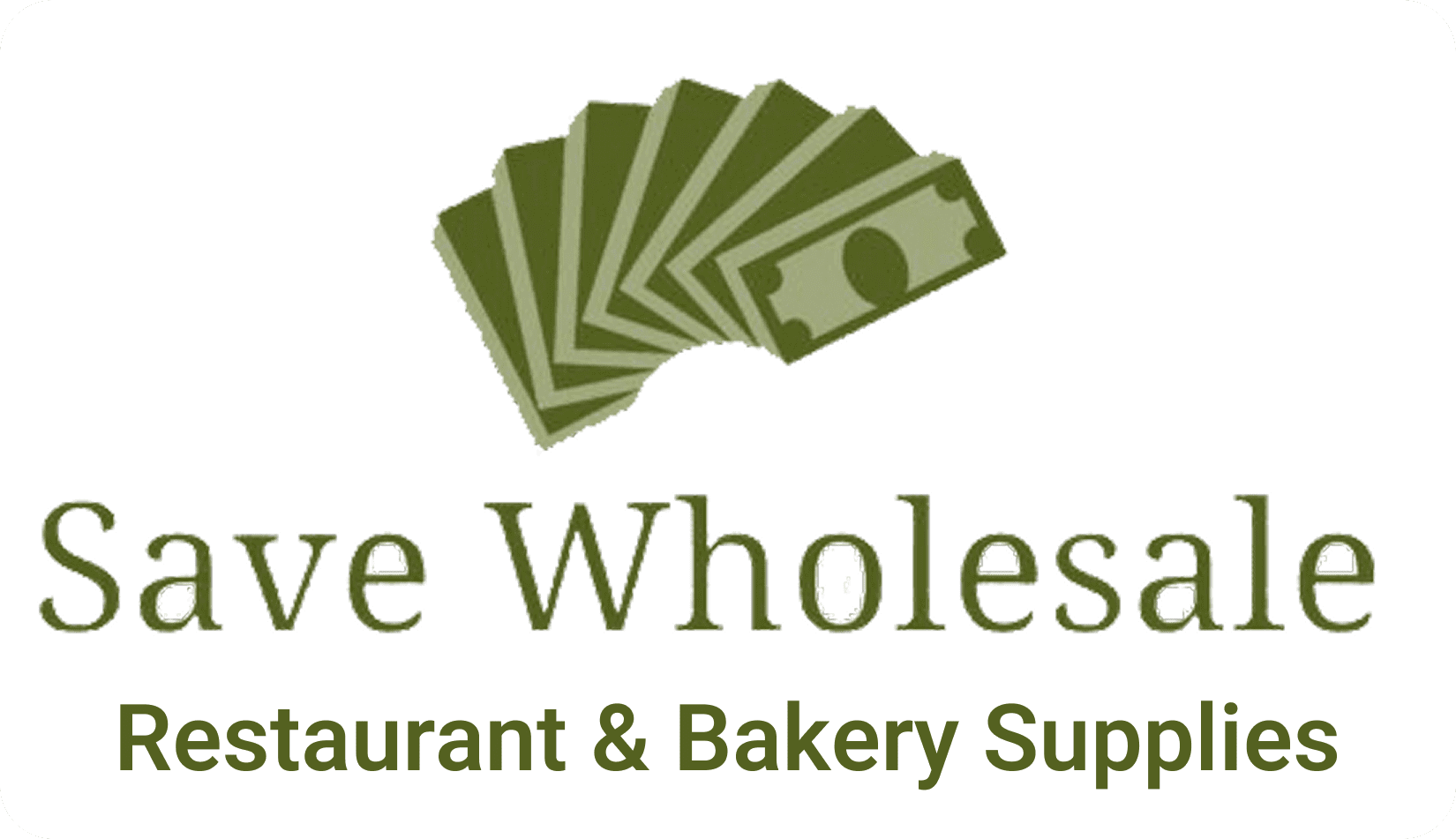 Logo featuring stylized dollar bills and text for a wholesale restaurant and bakery supplier.