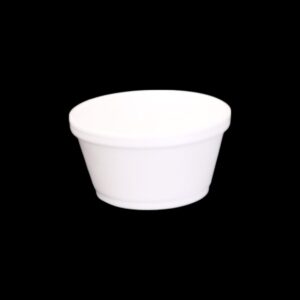 White plastic or paper food container cup on black background.