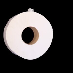 A roll of white toilet paper with a black background.