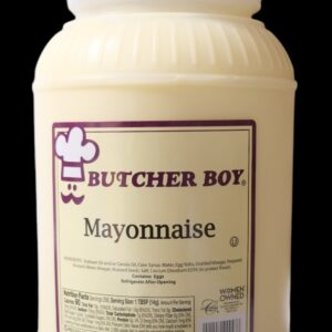 A large container of Butcher Boy mayonnaise with a simple label.