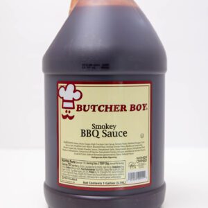 A large bottle of Butcher Boy Smokey BBQ Sauce.
