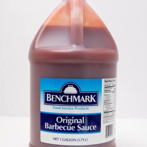 A gallon bottle of Benchmark Original Barbecue Sauce.