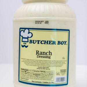 Large container of Butcher Boy Ranch Dressing with label details.