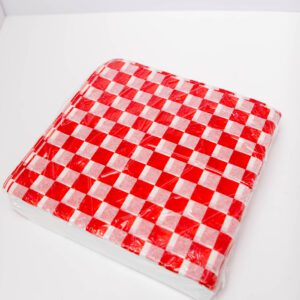 Red and white checkered cloth neatly folded.