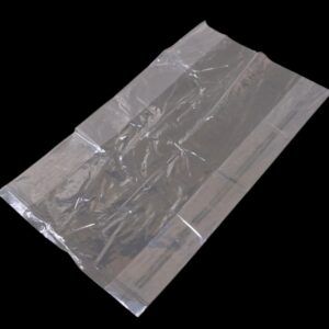 Transparent plastic bag lying flat on a black surface.