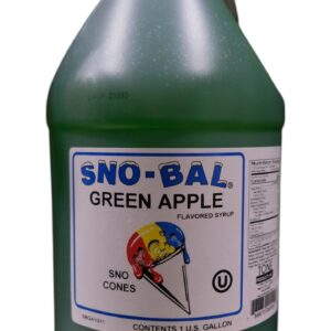 A bottle of Sno-Ball Green Apple flavored syrup.