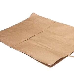 A brown paper bag laid flat on a white background.