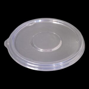 Transparent plastic lid for a container.