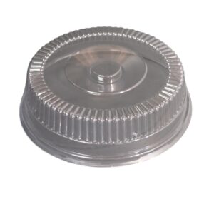 Clear plastic cake container lid with a knob on top.