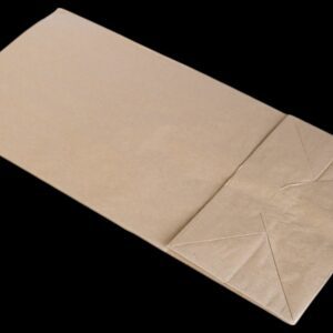 A plain, folded brown paper bag.