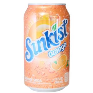 A can of Sunkist Orange soda with vibrant orange design.
