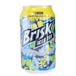 A colorful can of Brisk Iced Tea Lemon flavor.