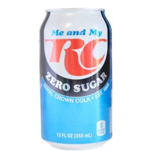 Can of RC Zero Sugar soda with a blue design.