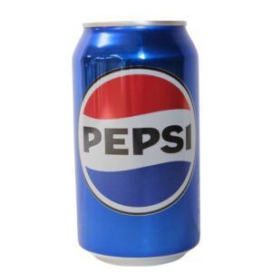 A blue Pepsi soda can with the classic logo.