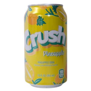 A can of Crush Pineapple soda with tropical design.