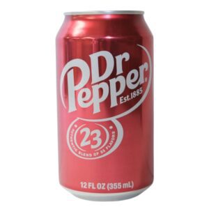 A red can of Dr Pepper soda.