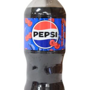 A bottle of Pepsi soda with a cherry-themed label.