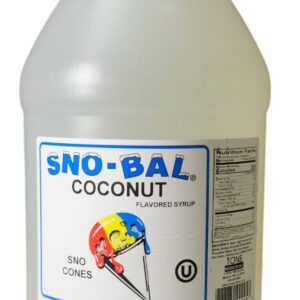 A jug of Sno-Bal coconut flavored syrup.