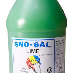 A green bottle of Sno-Bal Lime flavored syrup.