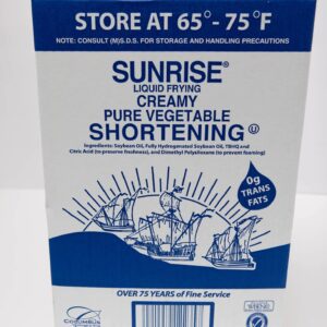 Package of Sunrise Pure Vegetable Shortening in a blue and white design.
