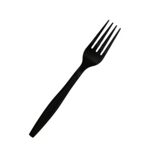 Black plastic fork isolated on white background.