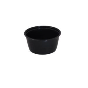 A small black plastic container, likely for sauces or condiments.