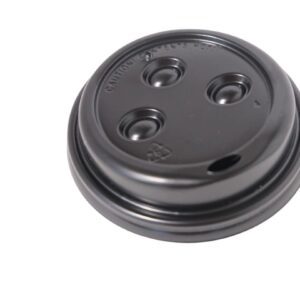 Black plastic lid with three circular openings and a small vent hole.